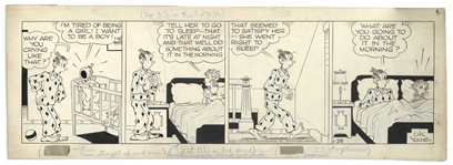 Chic Young Hand-Drawn Blondie Comic Strip From 1945 Titled Give Her a Shave and a Haircut! -- Cookie Is Tired of Being a Girl
